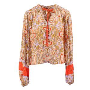 NWT Free People Orange Paisley Print Blouse size M
